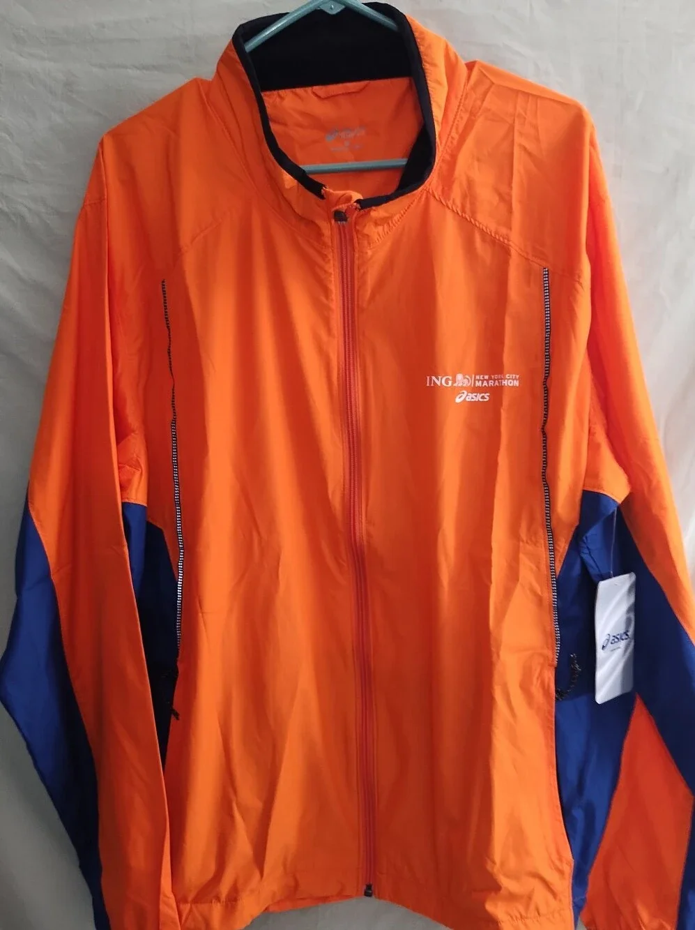 Vintage ASICS ING New York City Marathon Windbreaker Running Jacket Orange Blue